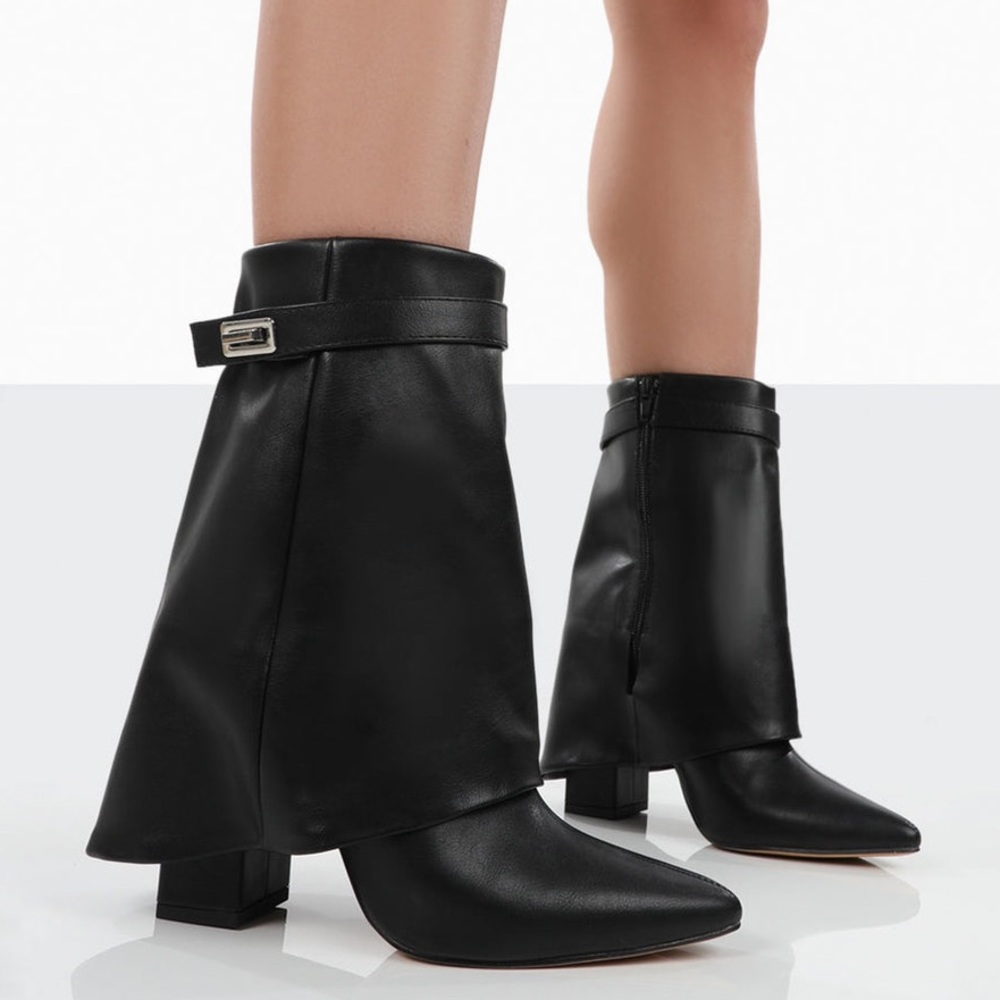 PUBLIC DESIRE FYRE WIDE FIT BLACK POINTED TOE HEELED ANKLE BOOTS